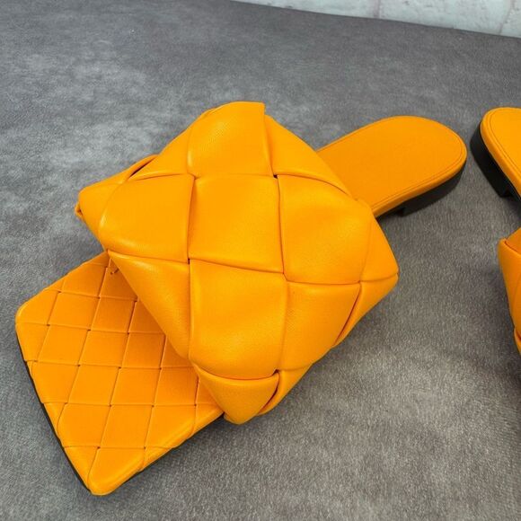 Bottega Veneta Lido Orange Woven Slide Maxi Flat Sandals NEW Lagoon Tangerine - Picture 6 of 14